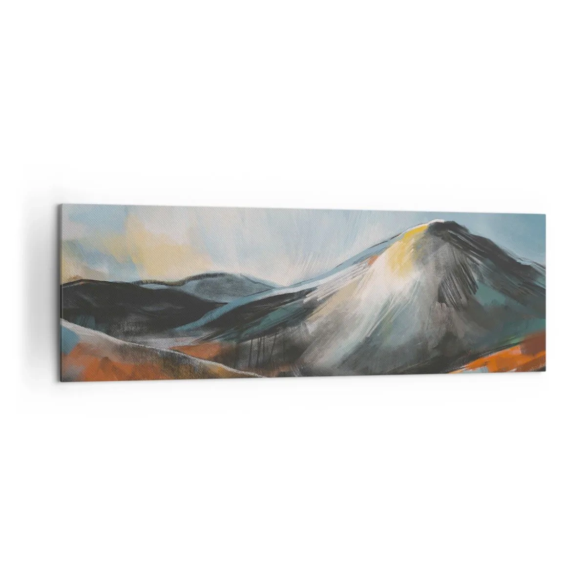 Bild auf Leinwand - Leinwandbild - Abstrakte Berglandschaft in warmen Farbtönen - 160x50cm - Roh und schön - Moderne Wanddekoration für Wohnzimmer und Schlafzimmer ARTTOR