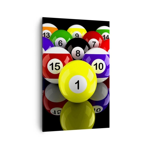Bild auf Leinwand - Leinwandbild - Bunte Billardkugeln in einem Dreieck auf schwarzem Hintergrund angeordnet - 80x120cm - Verschiedene Spielfarben - Moderne Wanddekoration für Wohnzimmer und Schlafzimmer ARTTOR
