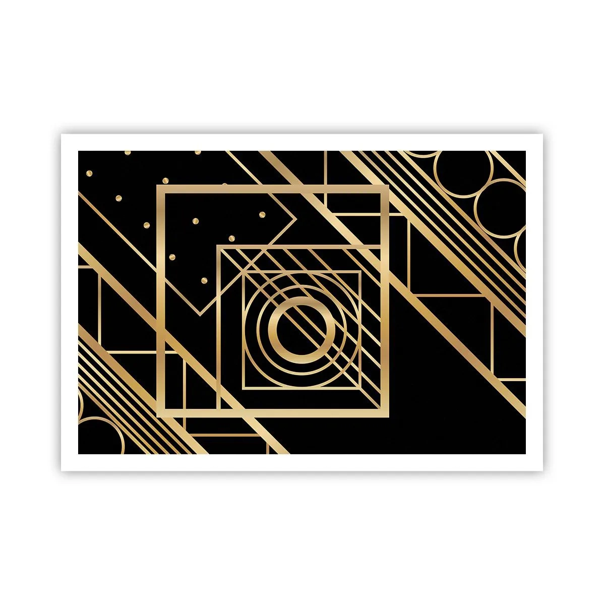 Poster - Goldene geometrische Muster auf schwarzem Hintergrund - 100x70cm - Goldene Geometrie - Moderne Wanddekoration für Wohnzimmer und Schlafzimmer ARTTOR