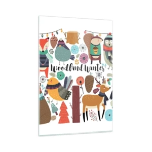 Glasbild - Bild auf glas - Winterwaldtiere in farbenfrohen Grafiken - 80x120cm - Märchenhafter Urlaub im Wald - Moderne Wanddekoration für Wohnzimmer und Schlafzimmer ARTTOR