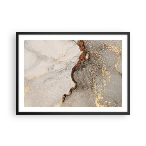 Poster in einem schwarzem Rahmen - Abstraktes Motiv mit Gold- und Grautönen - 70x50cm - An der Grenze der Farben - Moderne Wanddekoration für Wohnzimmer und Schlafzimmer ARTTOR