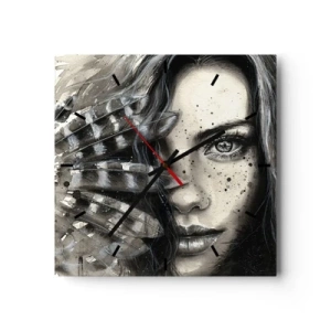 Wanduhr - Glasuhr - Künstlerisches Frauenporträt mit abstrakten Details - 30x30cm - Wilde Schönheit - Moderne Wanddekoration für Wohnzimmer und Schlafzimmer ARTTOR