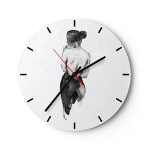 Wanduhr - Glasuhr - Schwarz-weiße Silhouette einer Frau mit freiem Rücken - 30x30cm - Bei ihr verschwindet die Welt - Moderne Wanddekoration für Wohnzimmer, Küche und Schlafzimmer ARTTOR