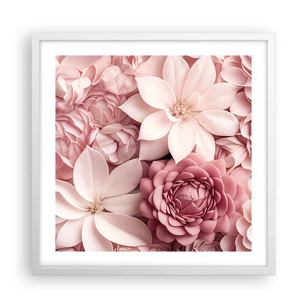 Poster in einem weißen Rahmen - In rosa Blütenblättern - 50x50 cm