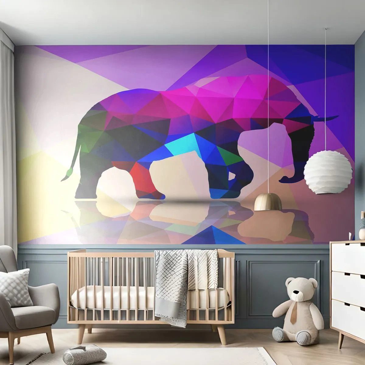 Selbstklebende Fototapete Deluxe Sticker - Kristalldinosaurier - Tiere, Elefant, Geometrische Figur - 250x175 cm