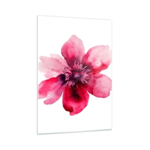 Glasbild - Bild auf glas - Aquarell-Illustration einer roten Blume auf weißem Hintergrund - 50x70cm - Ein nach Karmin duftender Kuss - Moderne Wanddekoration für Wohnzimmer und Schlafzimmer ARTTOR