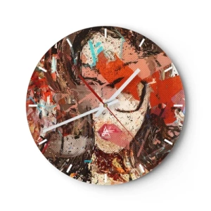 Wanduhr - Glasuhr - Abstraktes Frauenporträt mit intensiven Farben - 30x30cm - Niemand weiß, was du wirklich bist - Moderne Wanddekoration für Wohnzimmer, Küche und Schlafzimmer ARTTOR