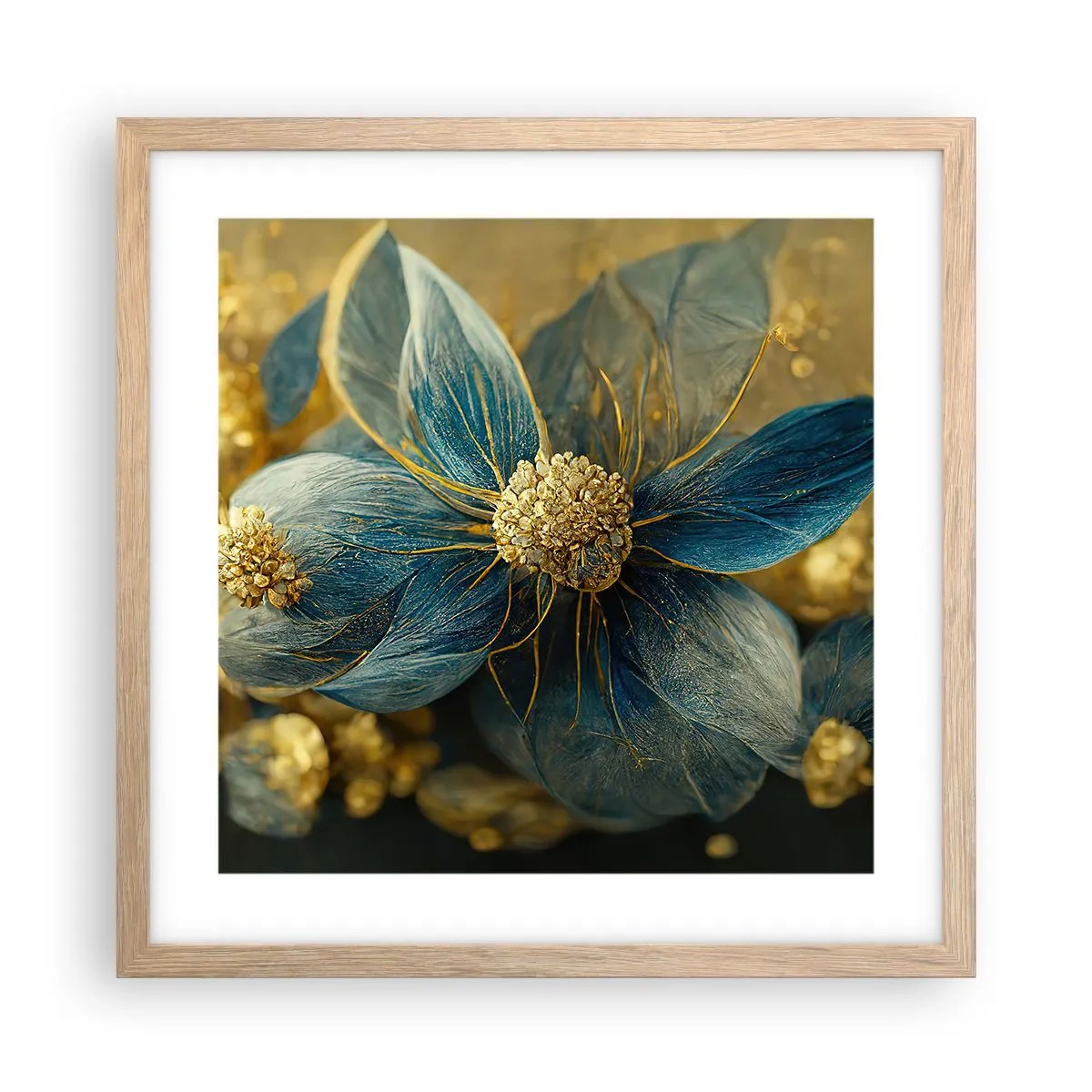 Poster in einem Rahmen aus heller Eiche - Mit Gold blühen - 40x40 cm