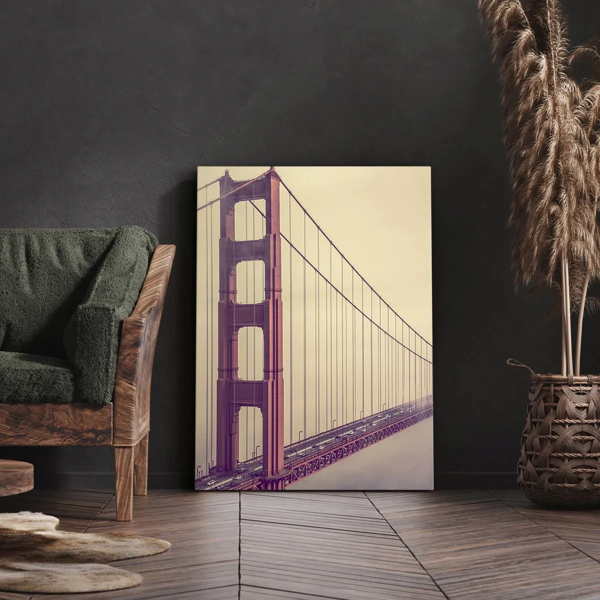 Bild auf Leinwand - Leinwandbild - Eine Brücke im Nebel in Pastelltönen, ein Symbol für Eleganz und Frieden - 50x70cm - Zwischen Himmel und Erde - Moderne Wanddekoration für Wohnzimmer und Schlafzimmer ARTTOR