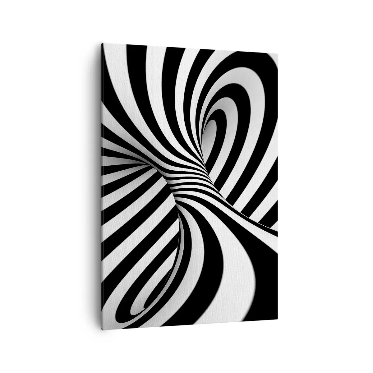 Bild auf Leinwand - Leinwandbild - Abstrakter Tunnel mit schwarz-weißen Spiralstreifen - 70x100cm - Komposition: Tanzraum - Moderne Wanddekoration für Wohnzimmer und Schlafzimmer ARTTOR