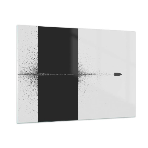 Glasbild - Bild auf glas - Eine abstrakte Komposition aus Schwarz und Weiß mit einer dynamischen Linie - 100x70cm - Direkt zum Ziel - Moderne Wanddekoration für Wohnzimmer und Schlafzimmer ARTTOR