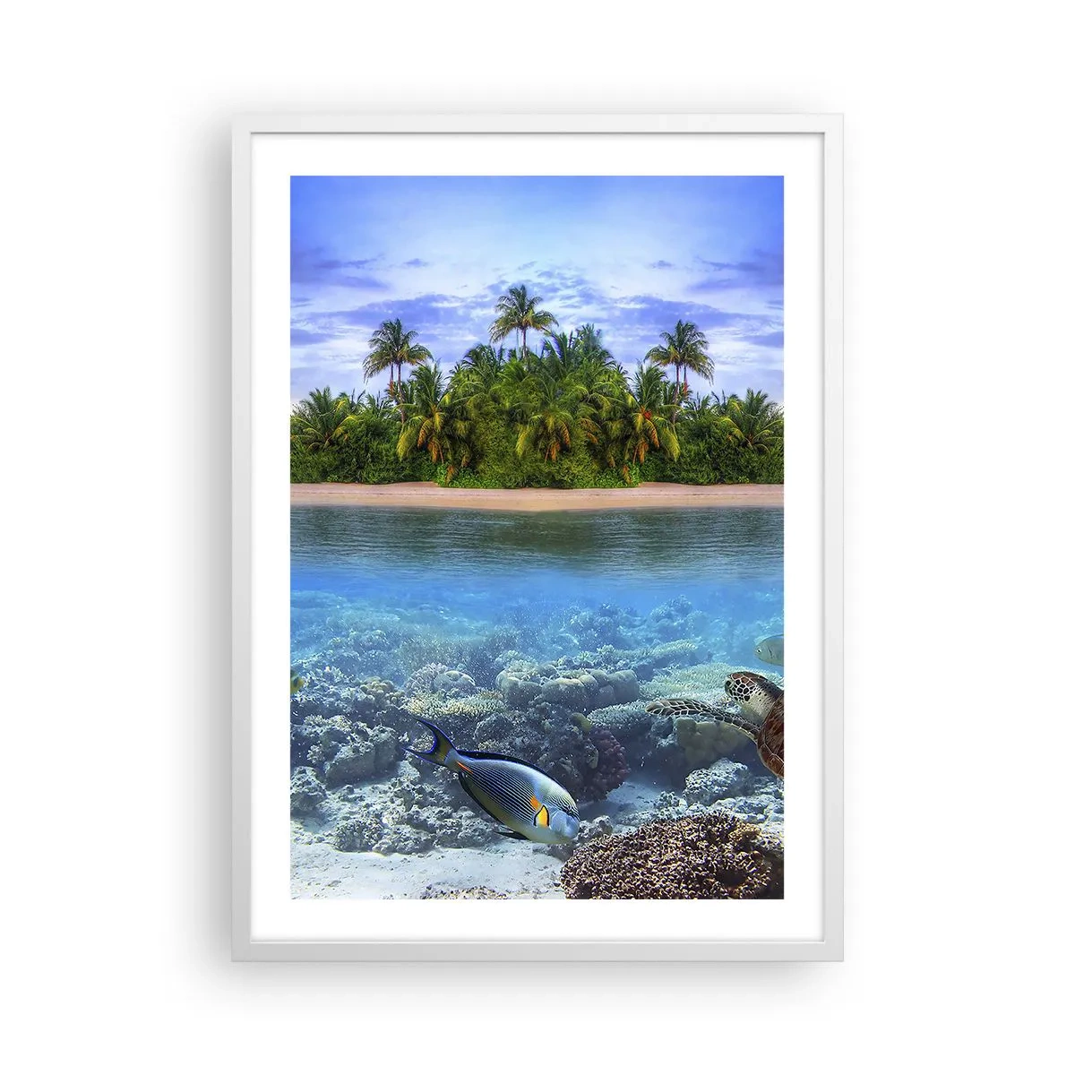 Poster in einem weißen Rahmen - Heavenly Island lädt dich ein - 50x70 cm
