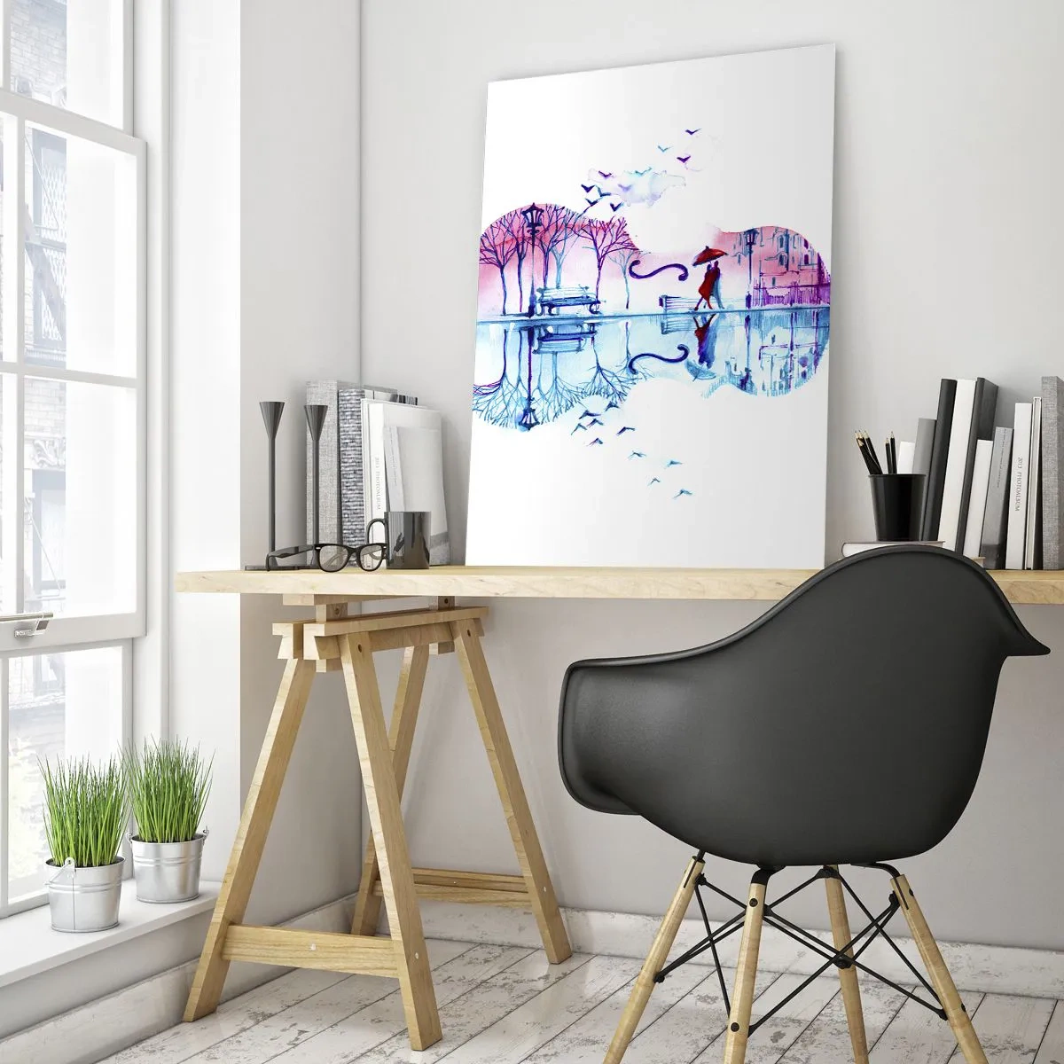 Glasbild - Bild auf glas - Stadtsilhouette in Form einer Violine in Aquarellfarben - 80x120cm - Ich bringe dir ein paar Regenbögen - Moderne Wanddekoration für Wohnzimmer und Schlafzimmer ARTTOR