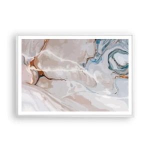 Poster in einem weißen Rahmen - Blau schlängelt sich unter dem Weiß - 100x70 cm