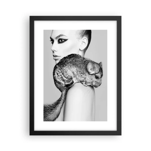 Poster in einem schwarzem Rahmen - Dame mit einem Chinchilla - 30x40 cm