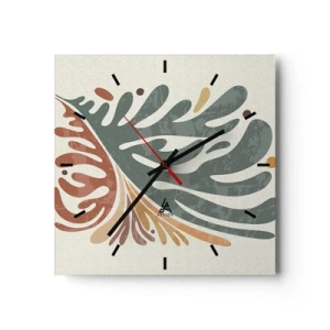 Wanduhr - Glasuhr - Buntes abstraktes Blatt auf hellem Hintergrund - 30x30cm - Mehrfarbiges Blatt - Moderne Wanddekoration für Wohnzimmer und Schlafzimmer ARTTOR