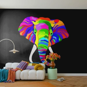 Fototapete Standard Eco - Der Elefant, der es liebte, im Regenbogen zu baden - Tiere, Elefant, Buntes Bild - 450x315 cm
