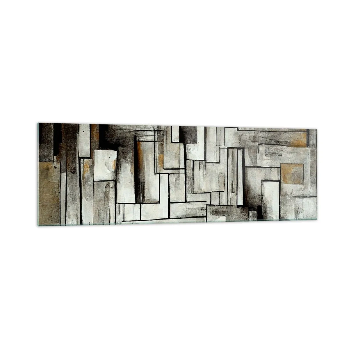 Glasbild - Bild auf glas - Abstrakte Rechtecke in Grau- und Schwarztönen - 160x50cm - Kraft der Einfachheit - Moderne Wanddekoration für Wohnzimmer und Schlafzimmer ARTTOR