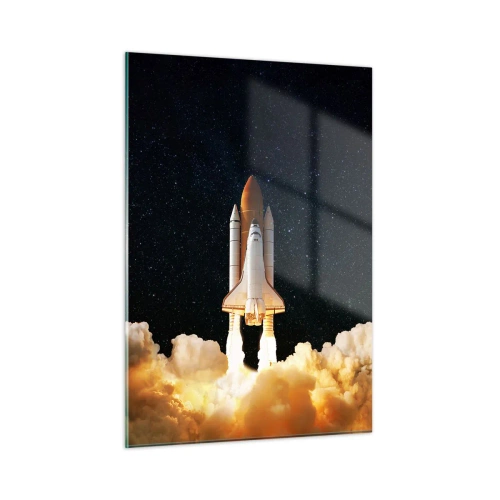 Glasbild - Bild auf glas - Ein Space Shuttle hebt vor einem Sternenhimmel ab - 50x70cm - Ad Astra! - Moderne Wanddekoration für Wohnzimmer und Schlafzimmer ARTTOR