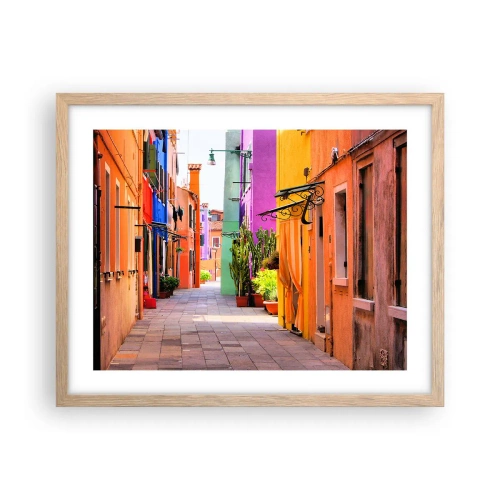 Poster in einem Rahmen aus heller Eiche - Regenbogengasse - 50x40 cm