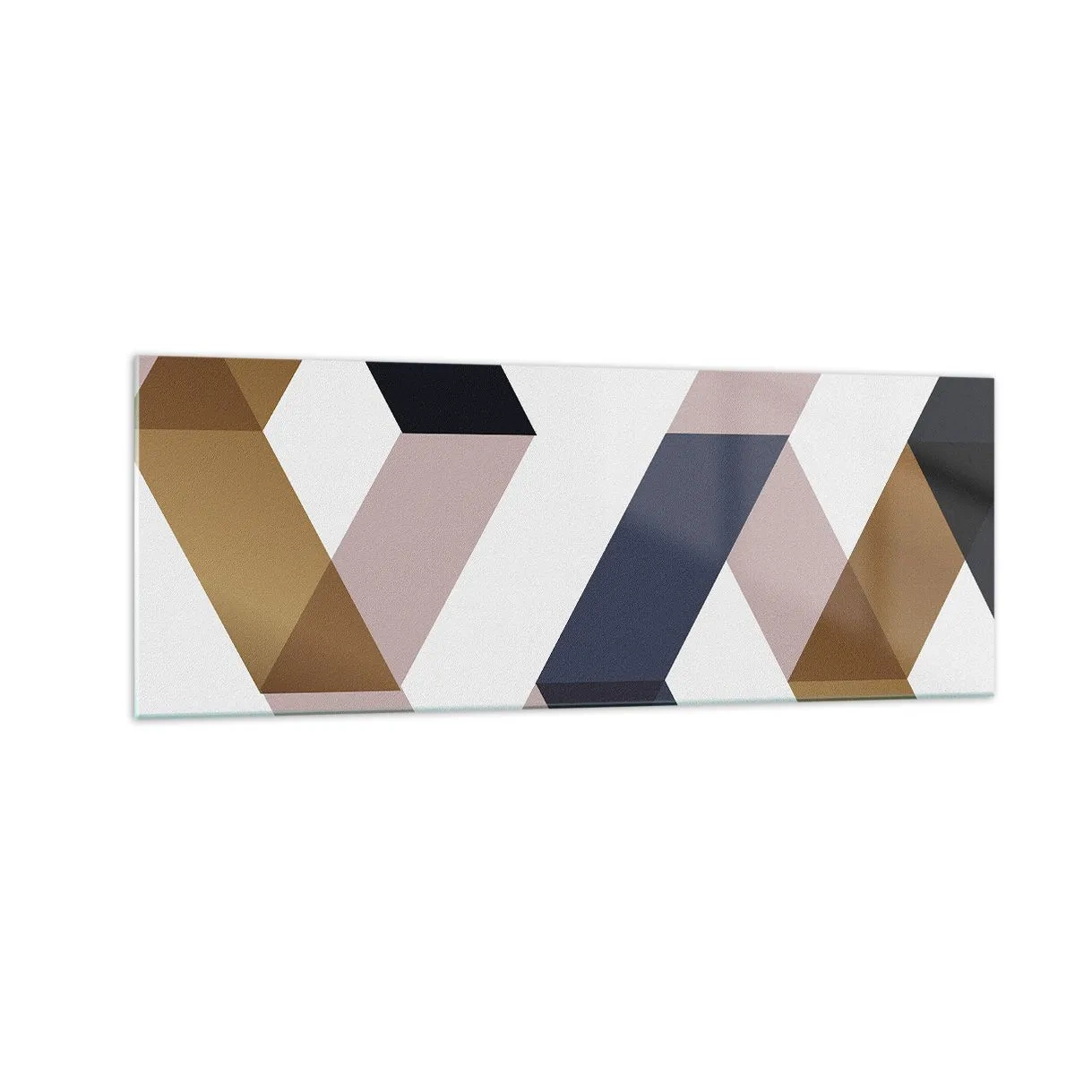 Glasbild - Bild auf glas - Geometrische Muster in Gold- und Marineblautönen - 140x50cm - Ebenen und Winkel - Moderne Wanddekoration für Wohnzimmer und Schlafzimmer ARTTOR