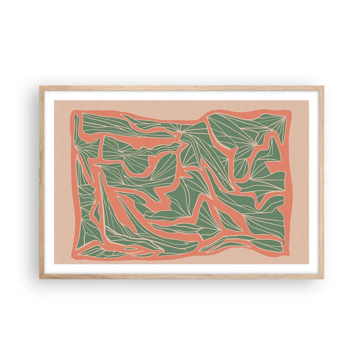 Poster in einem Rahmen aus heller Eiche - Kampf zwischen Korallen und Grün - 91x61 cm