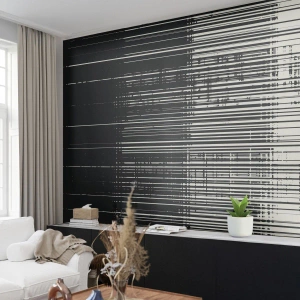 Fototapete Premium Sand - Wellen und Vibrationen - Schwarz und weiß, Barcodes, Linien - 350x256 cm