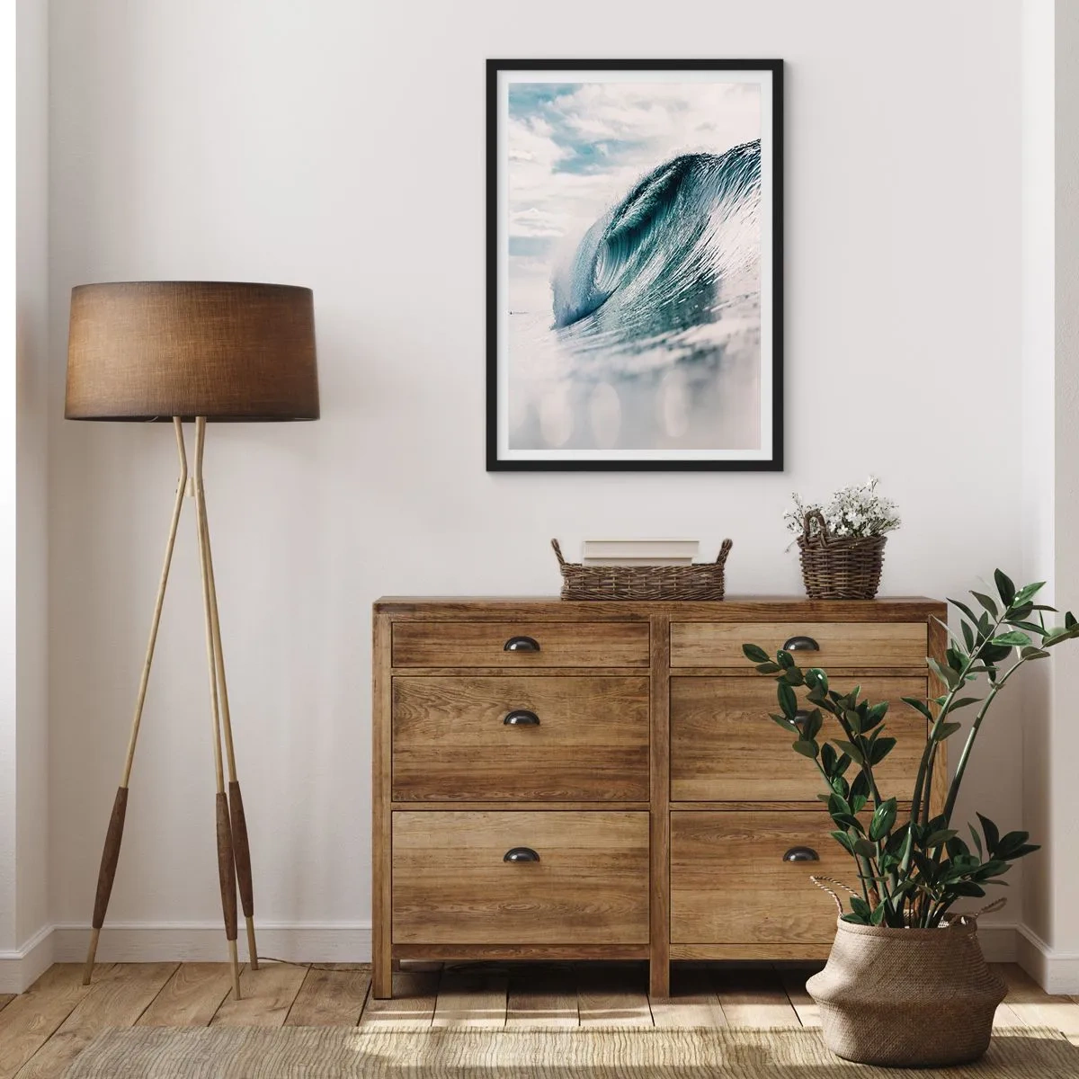 Poster in einem schwarzem Rahmen - Eine kraftvolle Meereswelle, in Bewegung eingefangen - 50x70cm - Wasserspitze - Moderne Wanddekoration für Wohnzimmer und Schlafzimmer ARTTOR