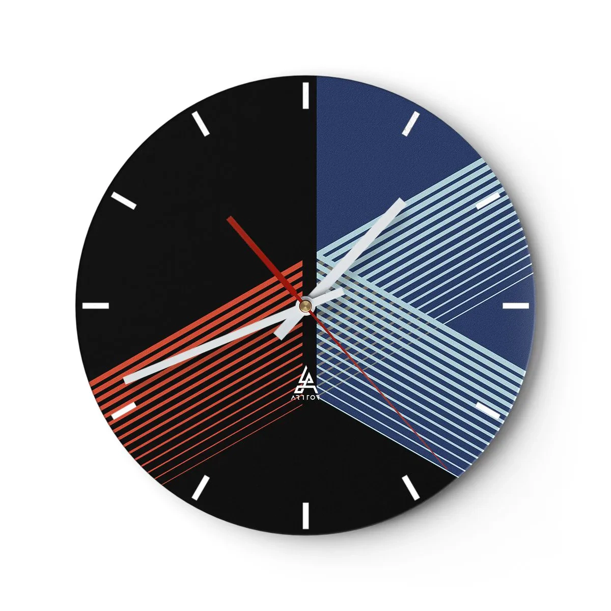 Wanduhr - Glasuhr - Geometrische Abstraktion mit Linien in Kontrastfarben - 30x30cm - Eine einfache Geschichte - Moderne Wanddekoration für Wohnzimmer, Küche und Schlafzimmer ARTTOR