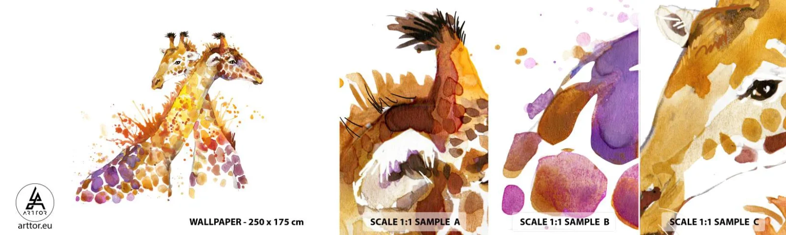 Fototapetenmuster Standard Eco - Ist es Freundschaft oder ist es Baby? - Tiere, Giraffe, Grafik - 100x30 cm
