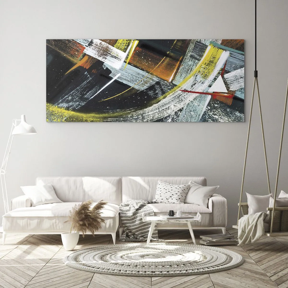 Glasbild - Bild auf glas - Bunte abstrakte Pinselstriche - 120x50cm - Energie der Bewegung - Moderne Wanddekoration für Wohnzimmer und Schlafzimmer ARTTOR