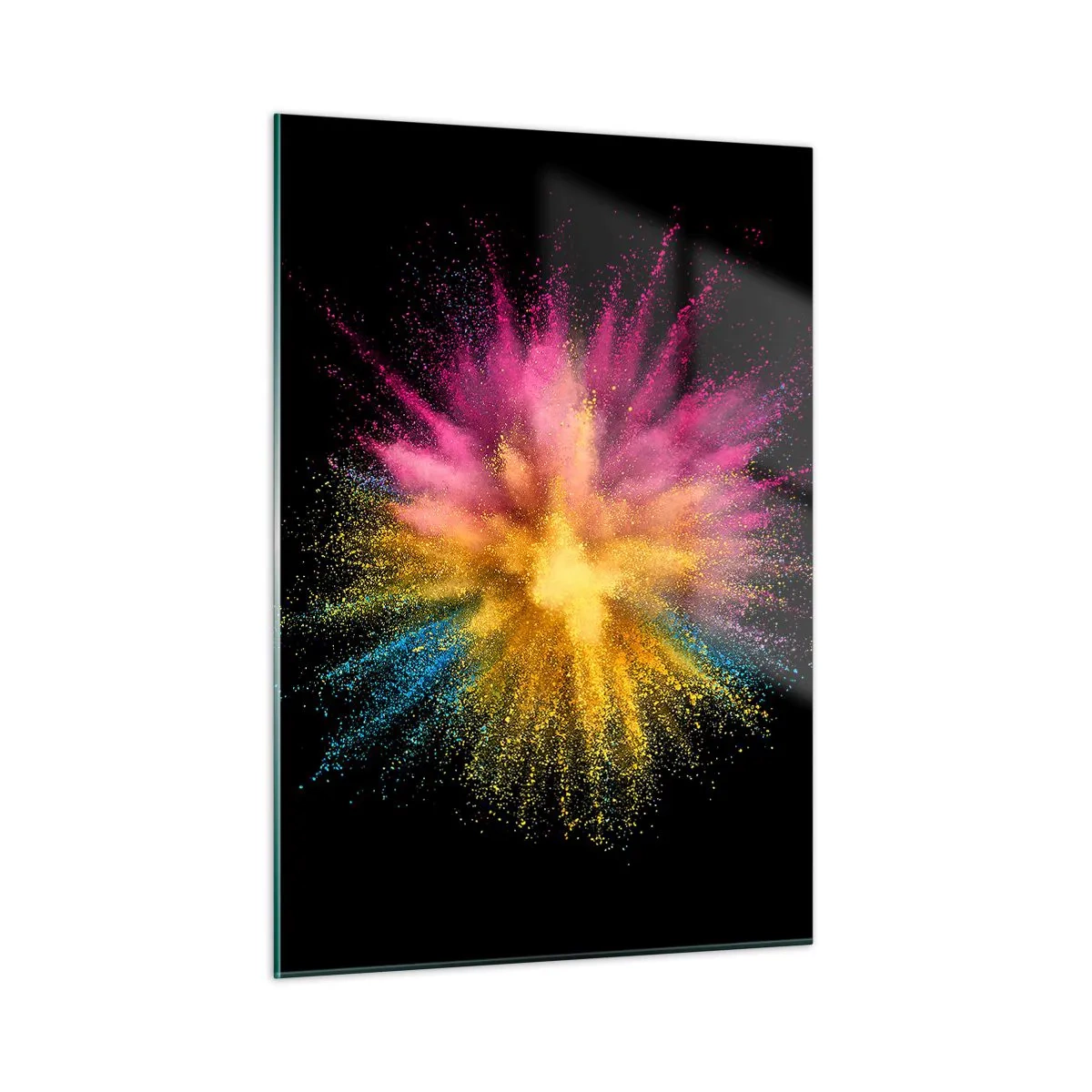 Glasbild - Bild auf glas - Bunte Pulverexplosion auf schwarzem Hintergrund - 50x70cm - Die Geburt der Farben - Moderne Wanddekoration für Wohnzimmer und Schlafzimmer ARTTOR