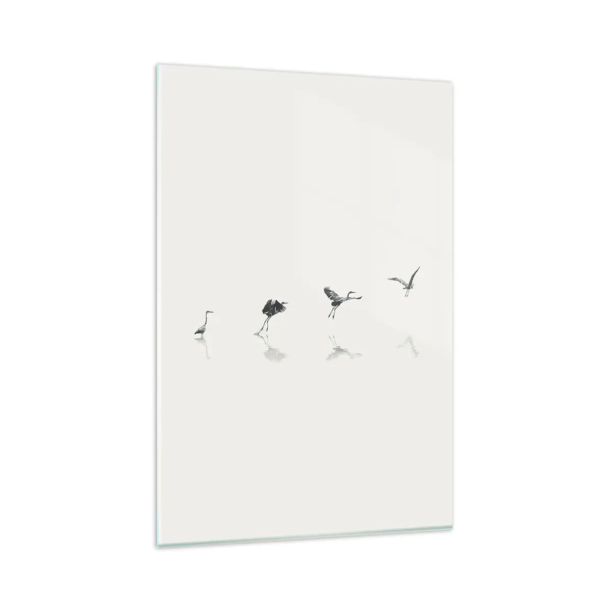 Glasbild - Bild auf glas - Vier Vogelsilhouetten spiegeln sich im ruhigen Wasser - 80x120cm - Vier einfache Schritte - Moderne Wanddekoration für Wohnzimmer und Schlafzimmer ARTTOR