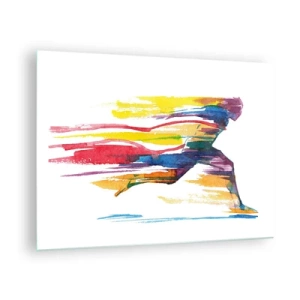 Glasbild - Bild auf glas - Abstrakte Silhouette eines Läufers in dynamischen Farben - 70x50cm - Über den Regenbogen laufen - Moderne Wanddekoration für Wohnzimmer und Schlafzimmer ARTTOR