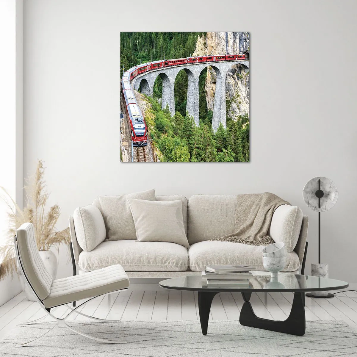 Glasbild - Bild auf glas - Eisenbahn für Bergblick - 70x70 cm