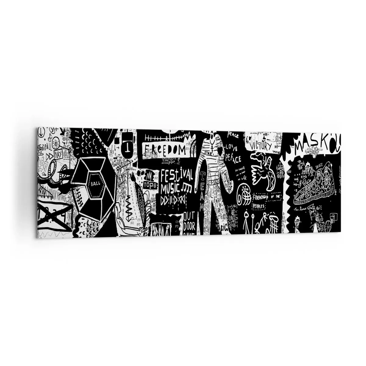 Bild auf Leinwand - Leinwandbild - Von der Straßenkunst inspirierte Schwarz-Weiß-Collage - 160x50cm - Spirituelle Jugend des Gesetzes und der Freude - Moderne Wanddekoration für Wohnzimmer und Schlafzimmer ARTTOR