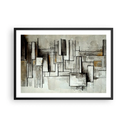 Poster in einem schwarzem Rahmen - Abstrakte Rechtecke in Grau- und Schwarztönen - 70x50cm - Kraft der Einfachheit - Moderne Wanddekoration für Wohnzimmer und Schlafzimmer ARTTOR