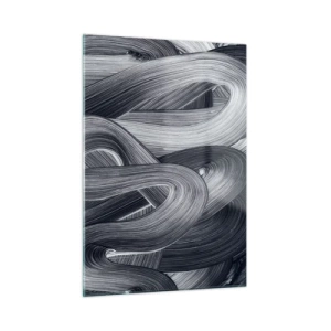 Glasbild - Bild auf glas - Abstrakte Pinselstriche in Schwarz- und Grautönen - 50x70cm - Die Fließfähigkeit der Realität - Moderne Wanddekoration für Wohnzimmer und Schlafzimmer ARTTOR