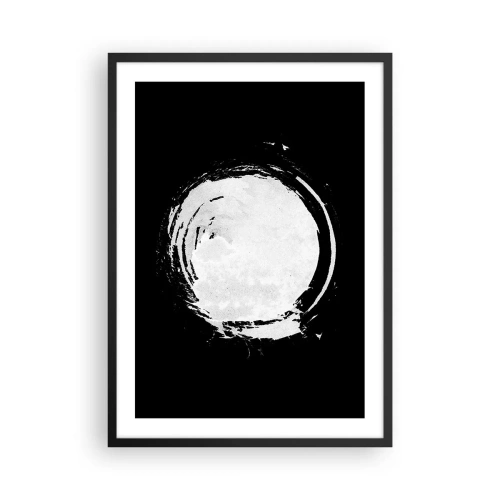 Poster in einem schwarzem Rahmen - Weiße abstrakte Kreisform auf schwarzem Hintergrund - 50x70cm - Gute Möglichkeit - Moderne Wanddekoration für Wohnzimmer und Schlafzimmer ARTTOR
