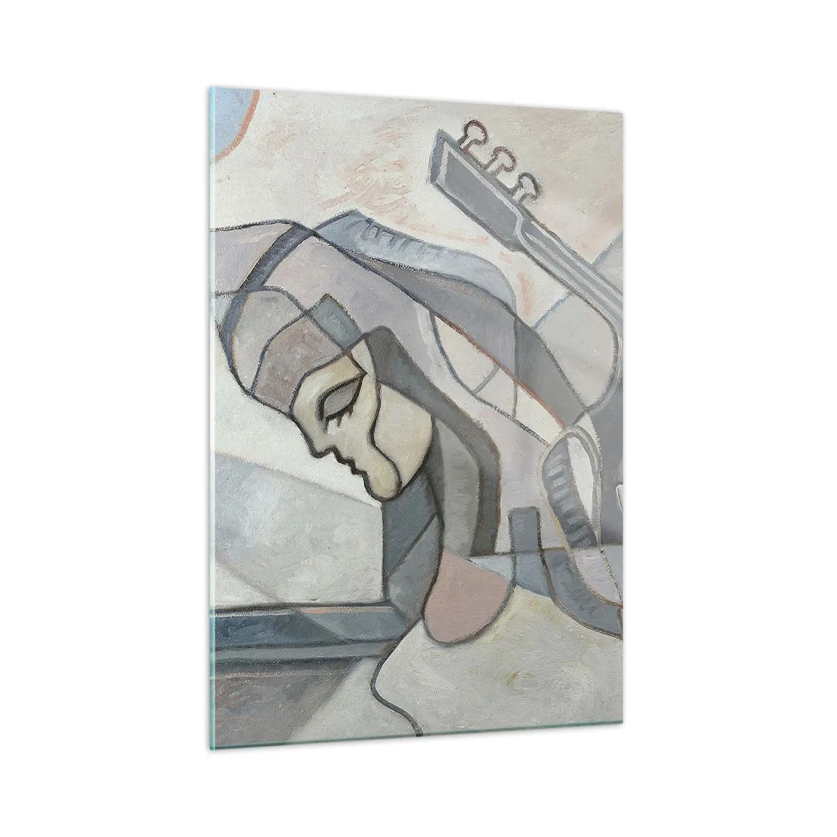 Glasbild - Bild auf glas - Künstlerische Figur einer Frau mit Gitarre in Pastellfarben - 50x70cm - In der Kraft der Musik - Moderne Wanddekoration für Wohnzimmer und Schlafzimmer ARTTOR