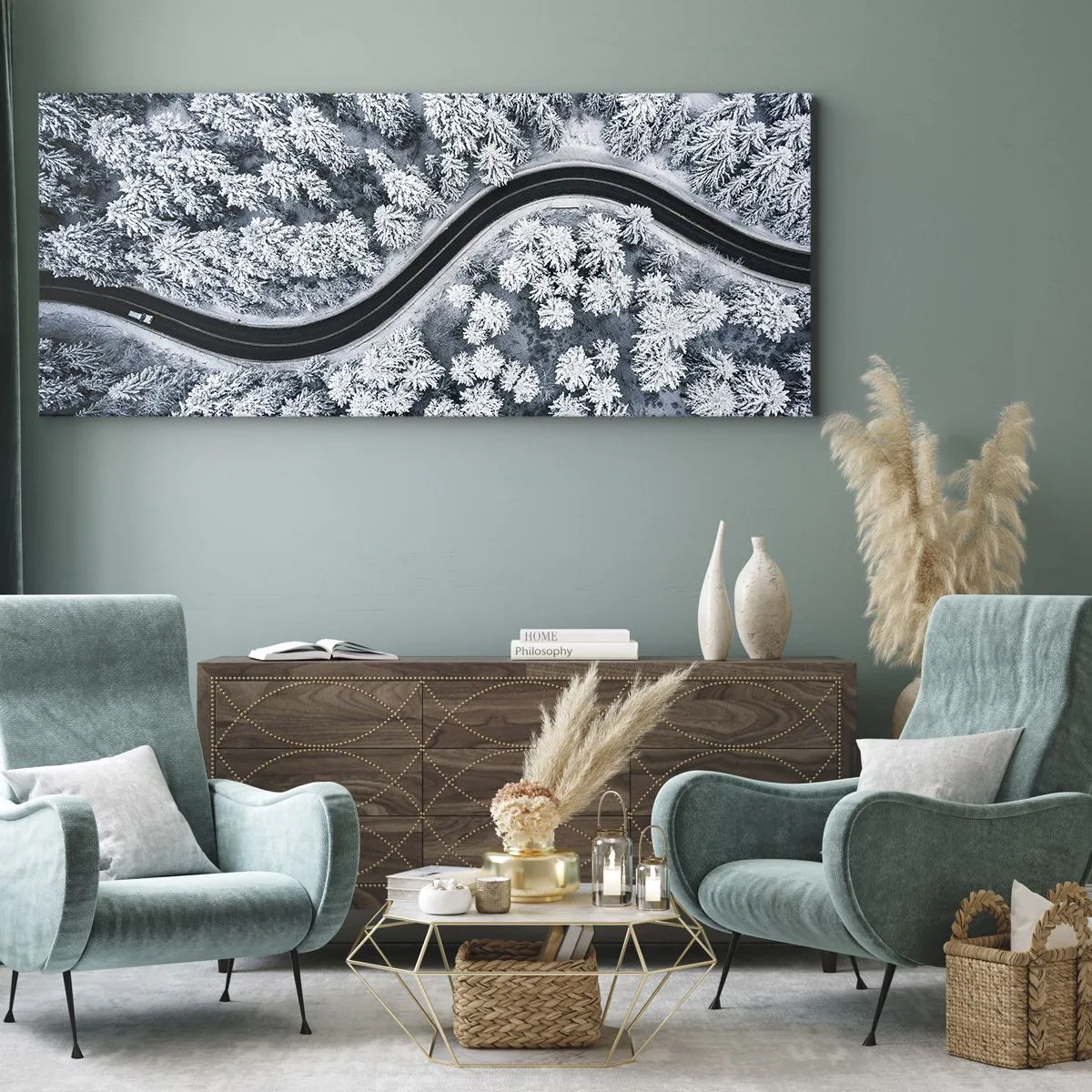 Bild auf Leinwand - Leinwandbild - Durch den Winterwald - 90x30 cm