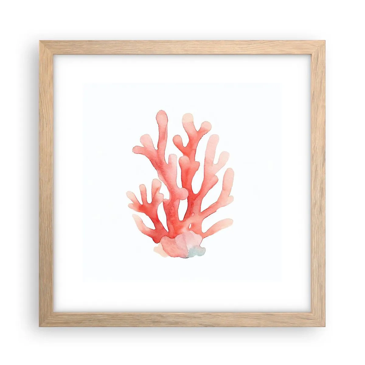Poster in einem Rahmen aus heller Eiche - Korallenfarbene Koralle - 30x30 cm
