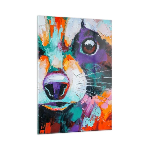 Glasbild - Bild auf glas - Ein lebendiges und farbenfrohes Porträt eines Waschbären, gemalt mit kräftigen Pinselstrichen - 50x70cm - Nur gute Emotionen - Moderne Wanddekoration für Wohnzimmer und Schlafzimmer ARTTOR