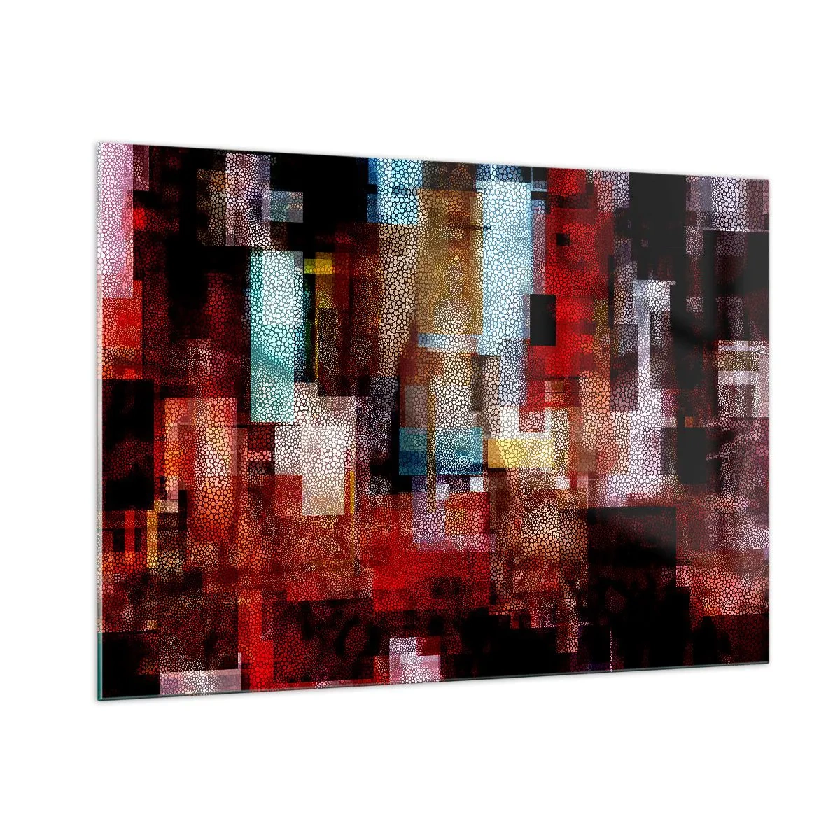 Glasbild - Bild auf glas - Abstrakte geometrische Komposition in Rottönen - 100x70cm - Verwirrung mit Verwirrung - Moderne Wanddekoration für Wohnzimmer und Schlafzimmer ARTTOR