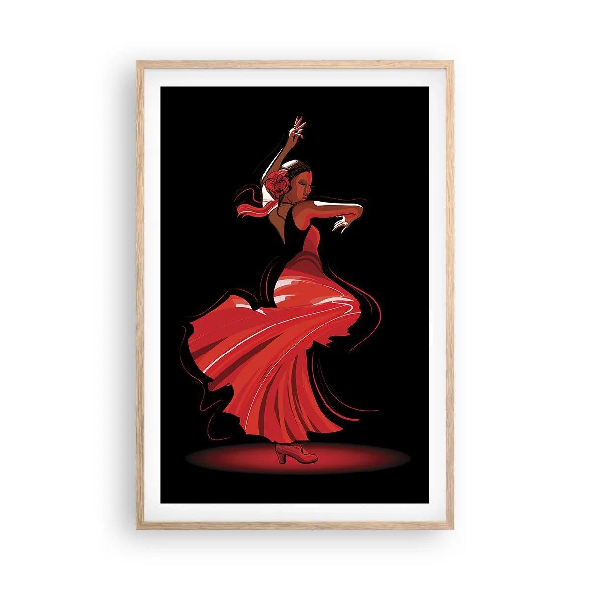 Poster in einem Rahmen aus heller Eiche - Der feurige Geist des Flamenco - 61x91 cm