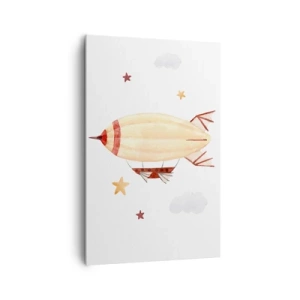 Bild auf Leinwand - Leinwandbild - Ein handbemaltes Luftschiff vor Sternenhimmel - 80x120cm - Luftschiff - Moderne Wanddekoration für Wohnzimmer und Schlafzimmer ARTTOR