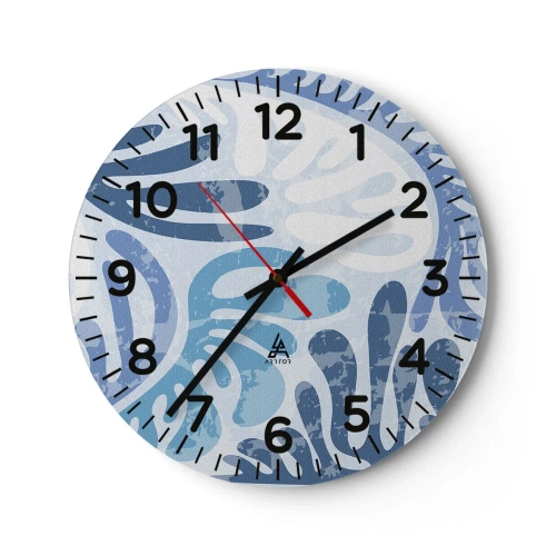 Wanduhr - Glasuhr - Blaue Farne - 30x30 cm