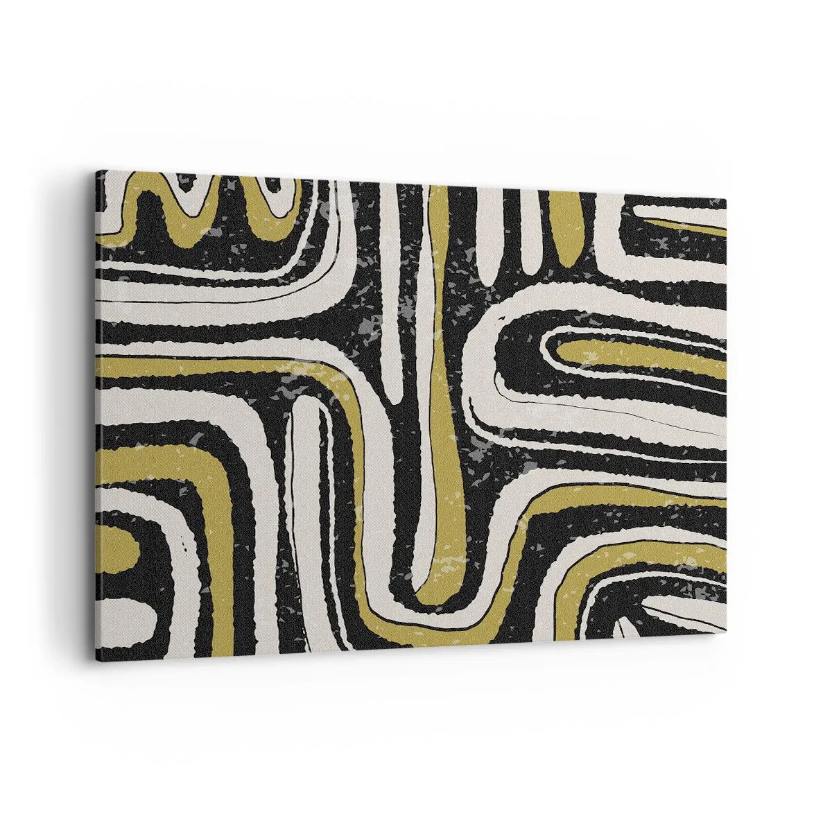 Bild auf Leinwand - Leinwandbild - Abstraktes Muster in Schwarz, Weiß und Gold - 120x80cm - Komposition: Straßen und Gassen - Moderne Wanddekoration für Wohnzimmer und Schlafzimmer ARTTOR