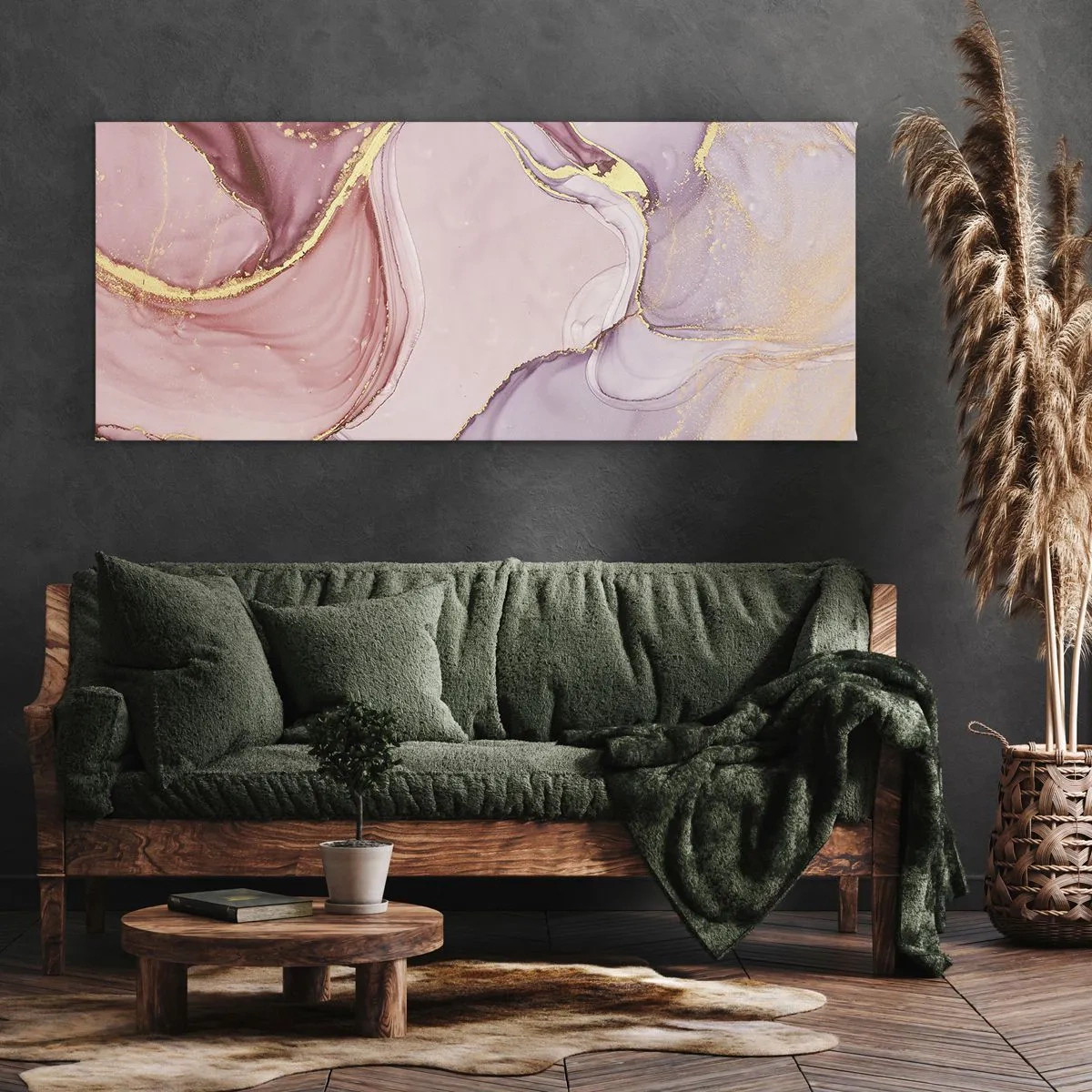 Bild auf Leinwand - Leinwandbild - Zarte abstrakte Muster in Rosa- und Goldtönen - 140x50cm - Eine Liebkosung der Farben - Moderne Wanddekoration für Wohnzimmer und Schlafzimmer ARTTOR