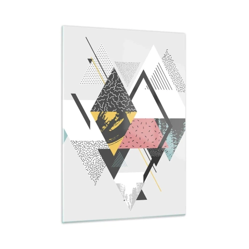 Glasbild - Bild auf glas - Abstrakte geometrische Komposition mit Dreiecken und Rauten - 50x70cm - Variation über Dreieck und Raute - Moderne Wanddekoration für Wohnzimmer und Schlafzimmer ARTTOR